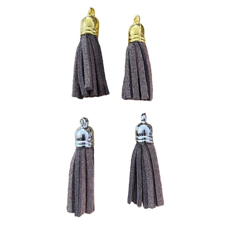 Antique Gold And Silver Faux Leather Tassel - Brown