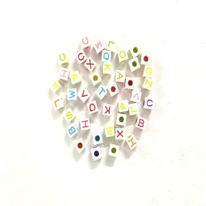 Acrylic Square Alphabet Beads- White-Multi Colour Letters