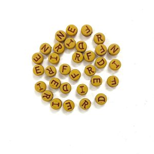 Acrylic Round Alphabet Beads - Brown Colour