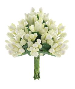 Artificial Berry Flower Pollen Bunch - White