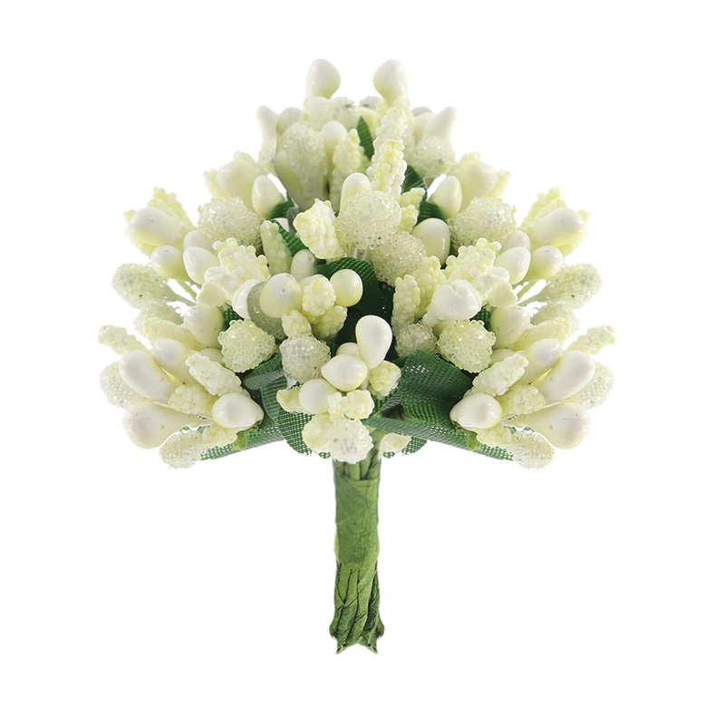 Artificial Berry Flower Pollen Bunch - White