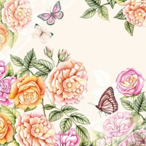 Flower And Butterfly In Cream Background Decoupage Napkin