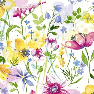 Colourful Flowers With Leaf Decoupage Napkin