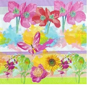 Painted Flowers And Butterfly Decoupage Napkin