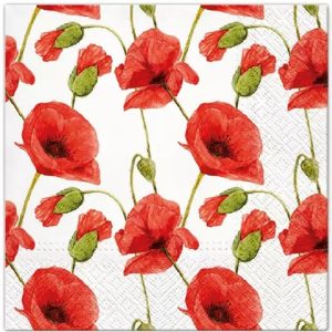 Red Painted Flowers Decoupage Napkin