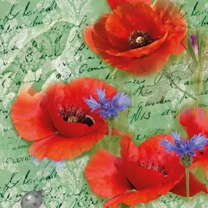 Painted Poppies Green Decoupage Napkin