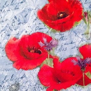 Painted Poppies Blue Decoupage Napkin
