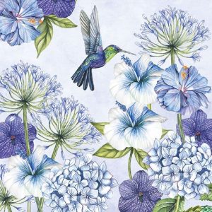 Blue Flowers With Hummingbird Decoupage Napkin