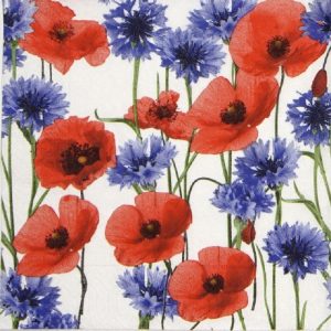 Red And Blue Painted Flower Decoupage Napkin
