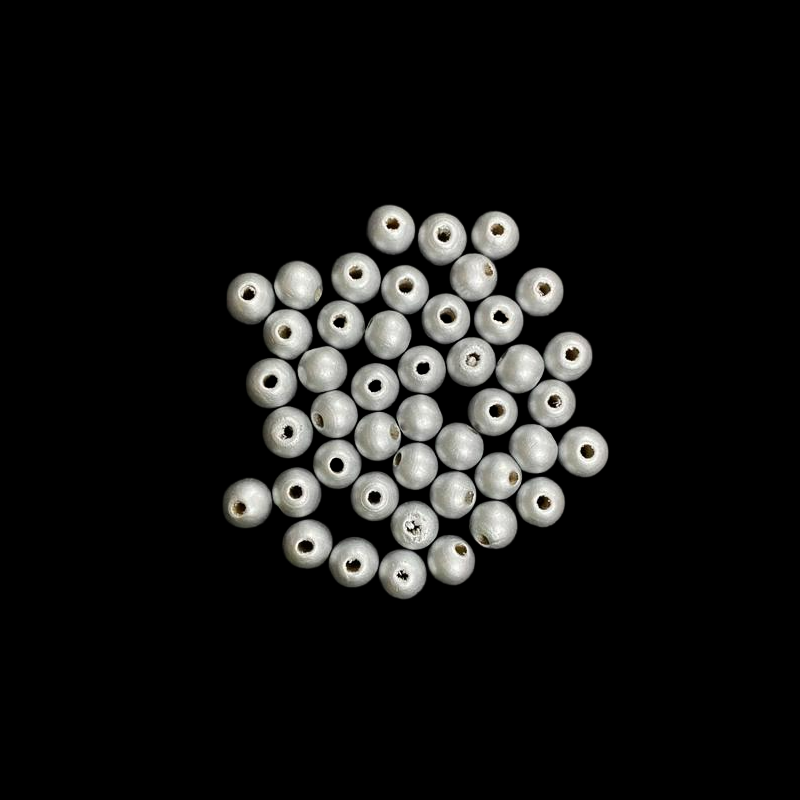 Silver Wooden Round Beads – 12 mm