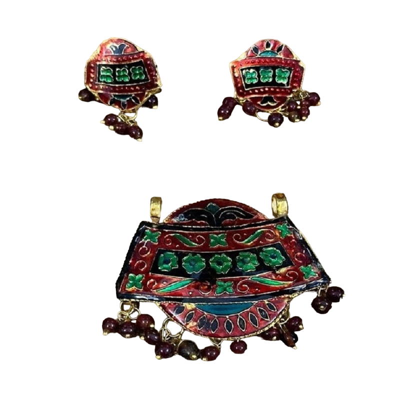 Meenakari Pendant And Earrings Set