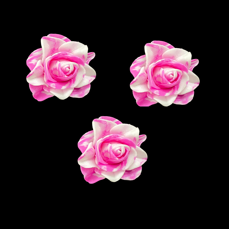 Foam Rose Flowers - Magenta Pink With White