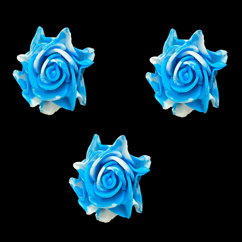 Foam Rose Flowers - Blue With White