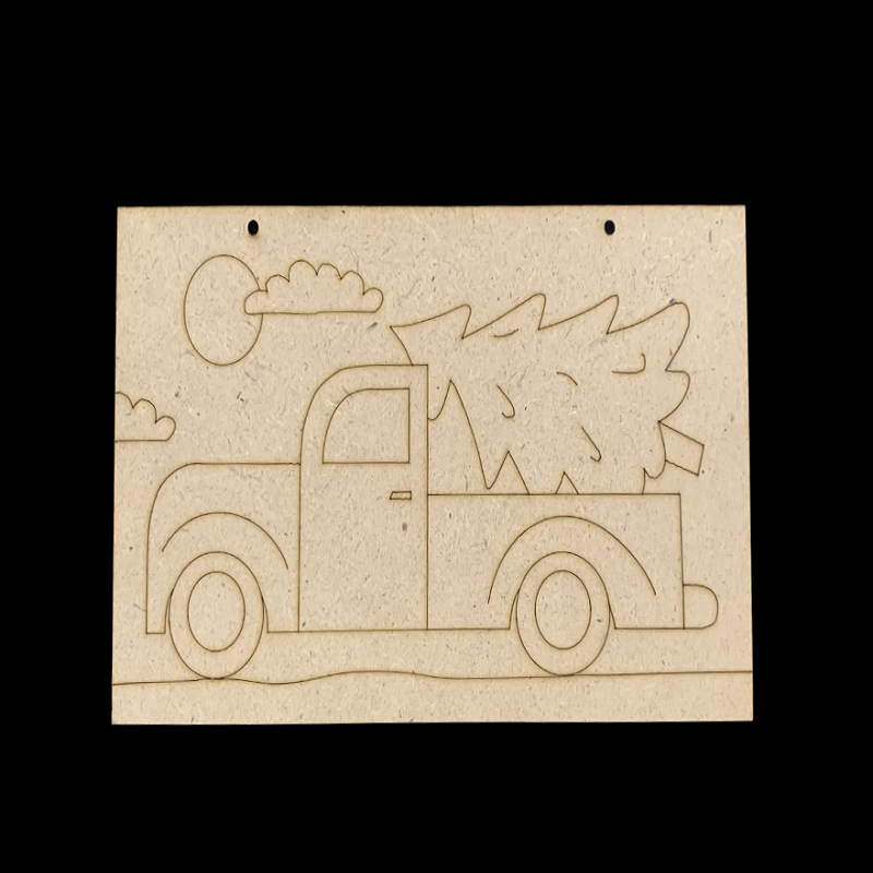 Pre - Marked MDF Decor - Truck With Christmas Tree