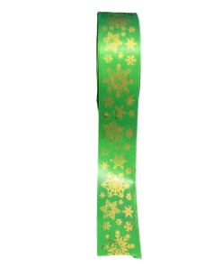 Alternative view of Green Satin Gold Print Snowflake Ribbon