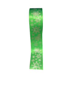 Alternative view of Green Satin Silver Print Snowflake Ribbon