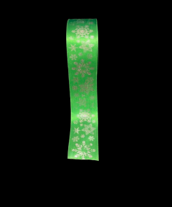 Green Satin Silver Print Snowflake Ribbon