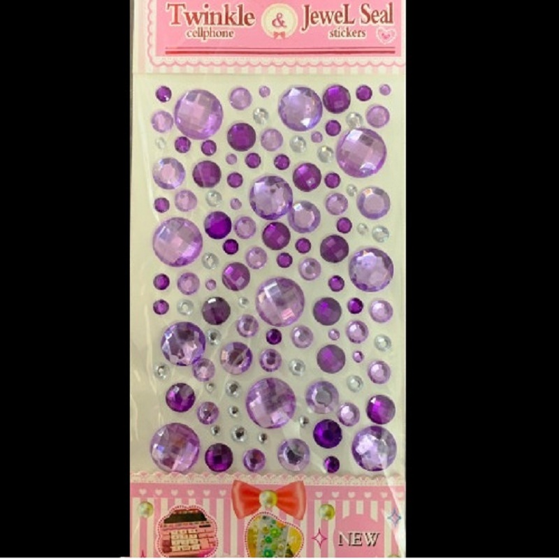 Self Adhesive Round Purple & White Color Stone Sticker