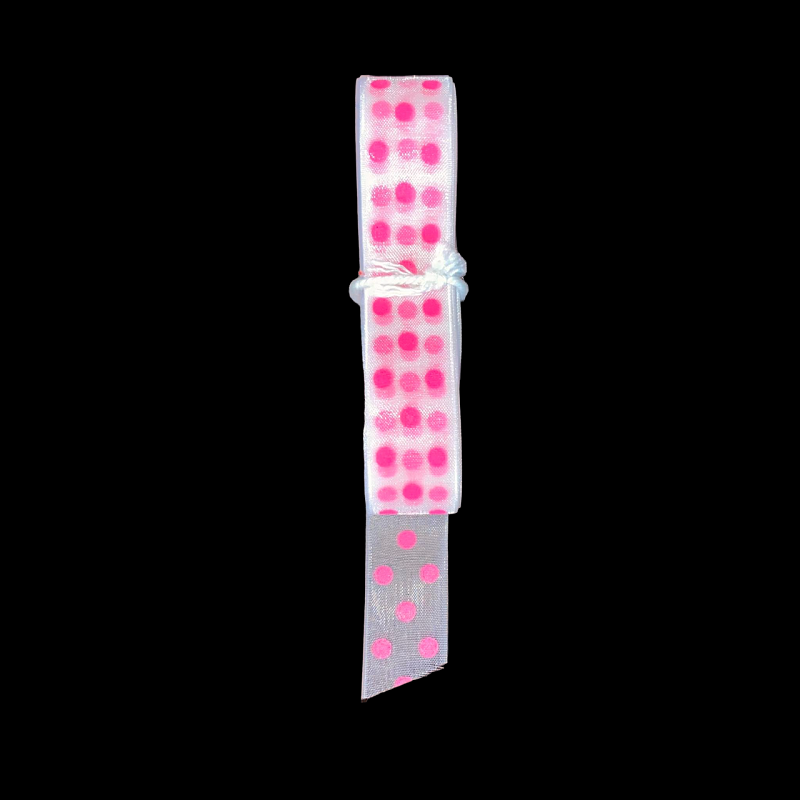 Polka Dot Printed Organza Ribbon - White With Pink