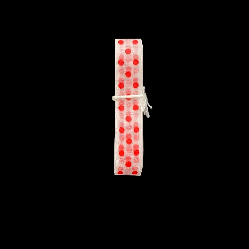 Polka Dot Printed Organza Ribbon - White With Red