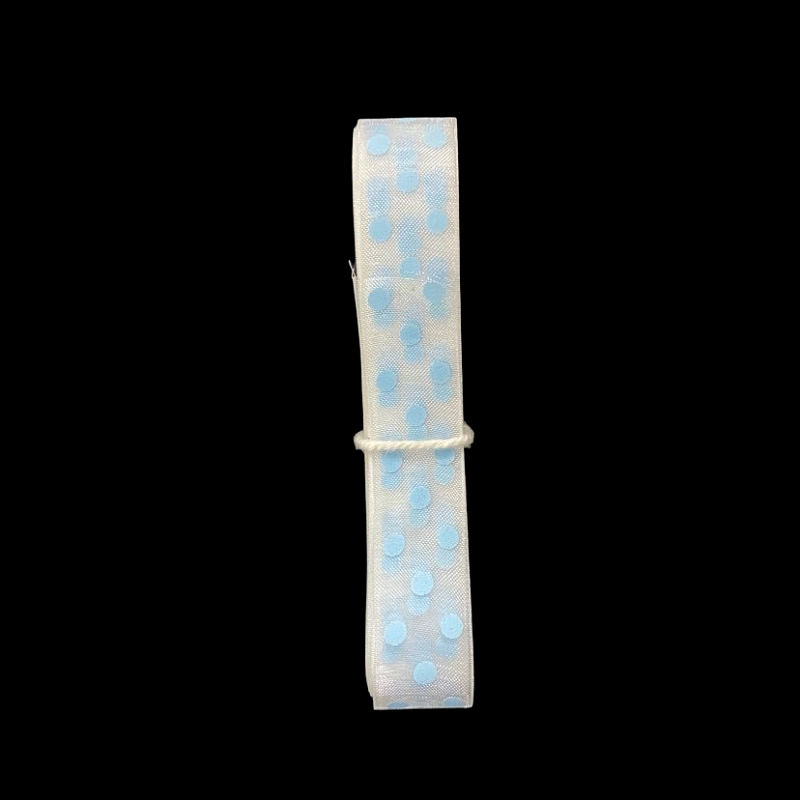 Polka Dot Printed Organza Ribbon – White With Baby Blue