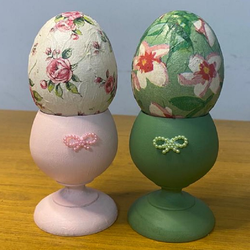 Decoupage On Wooden Easter Eggs