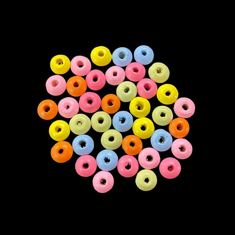 Mixed Colour Donut Shape Wooden Beads - 12 mm