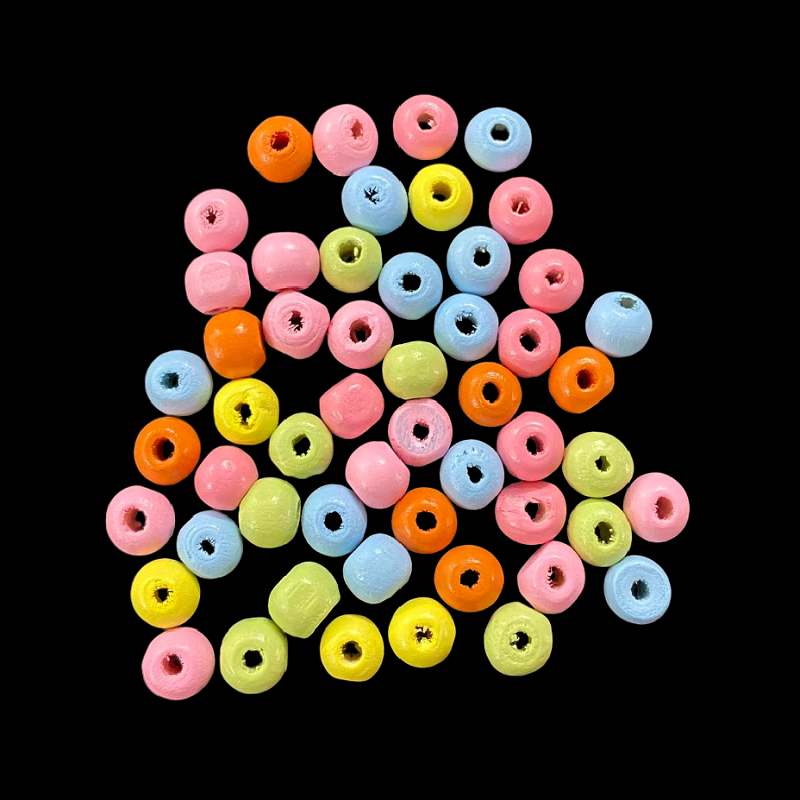 Mixed Colour Round Shape Wooden Beads - 8 mm