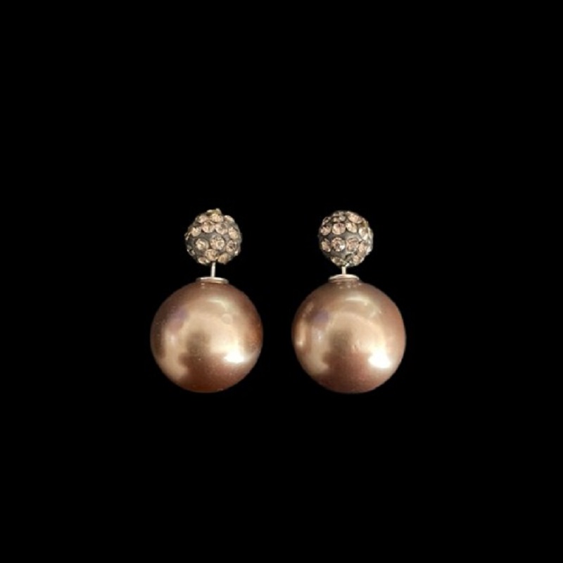 Light Brown Pearl And Stone Stud