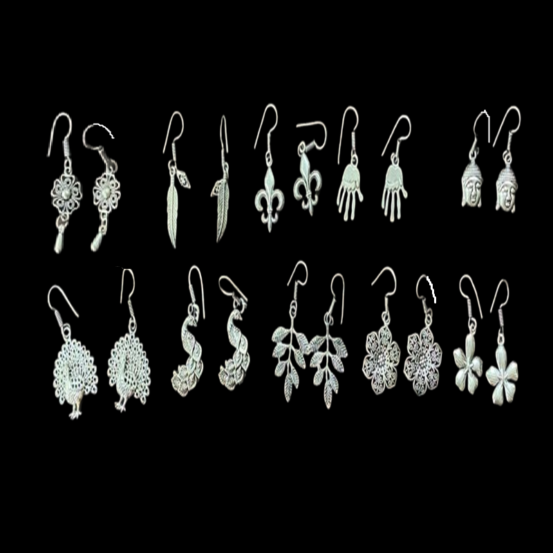 Antique Silver Mixed Design Hanging Earrings