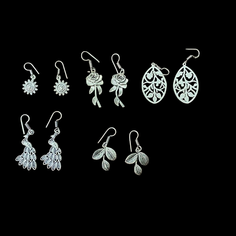 Antique Silver Mixed Design Hanging Earrings
