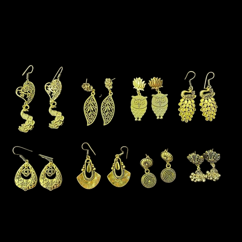Antique Gold Mixed Design Hanging Earrings
