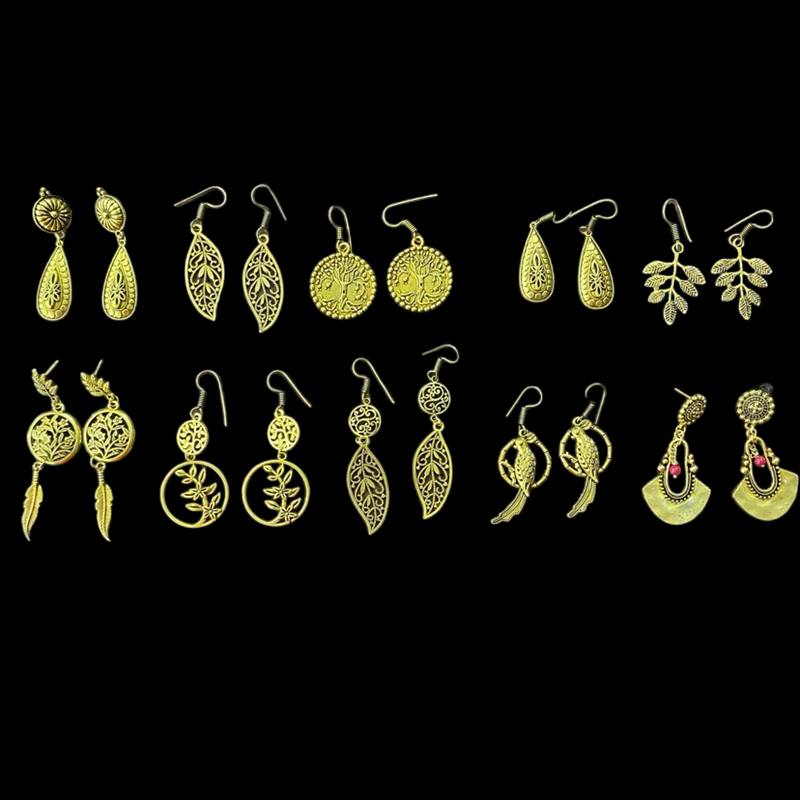 Antique Gold Mixed Design Hanging Earrings