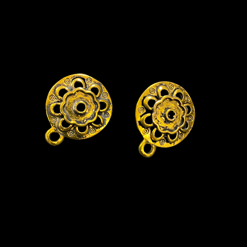Antique Gold Round Pattern Earrings