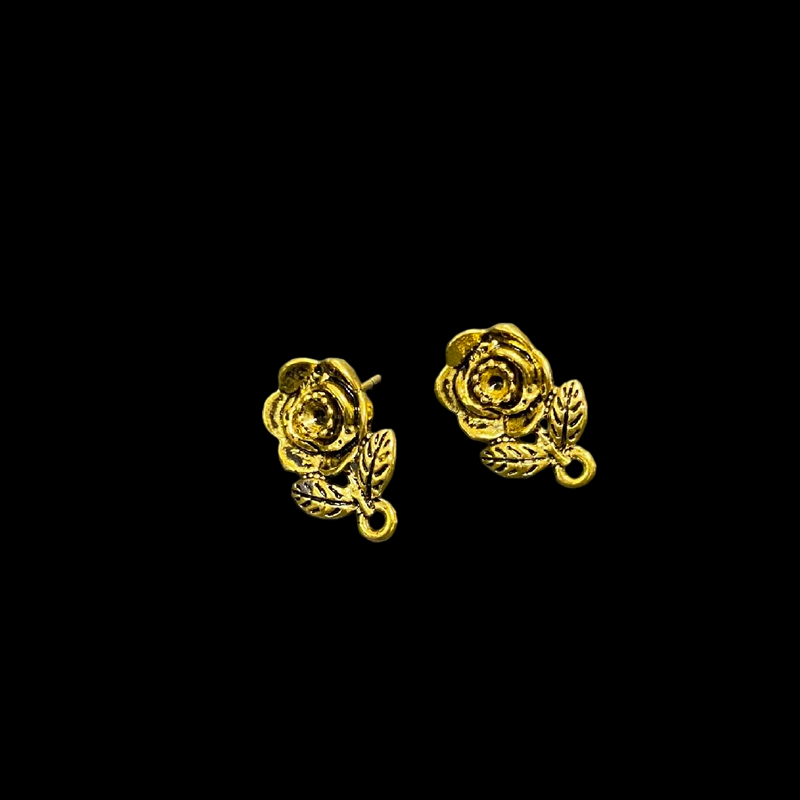Antique Gold Rose With Leaf Pattern Earrings
