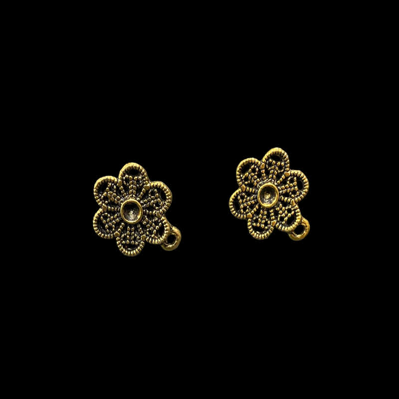 Antique Gold Six Petal Flower Pattern Earrings