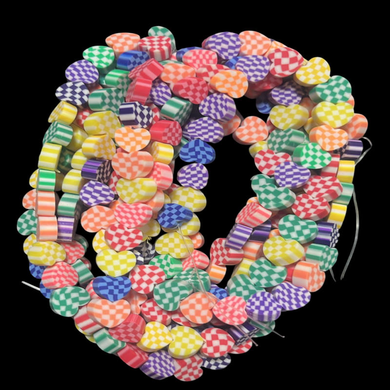 Polymer Clay Heart Grid Print Beads