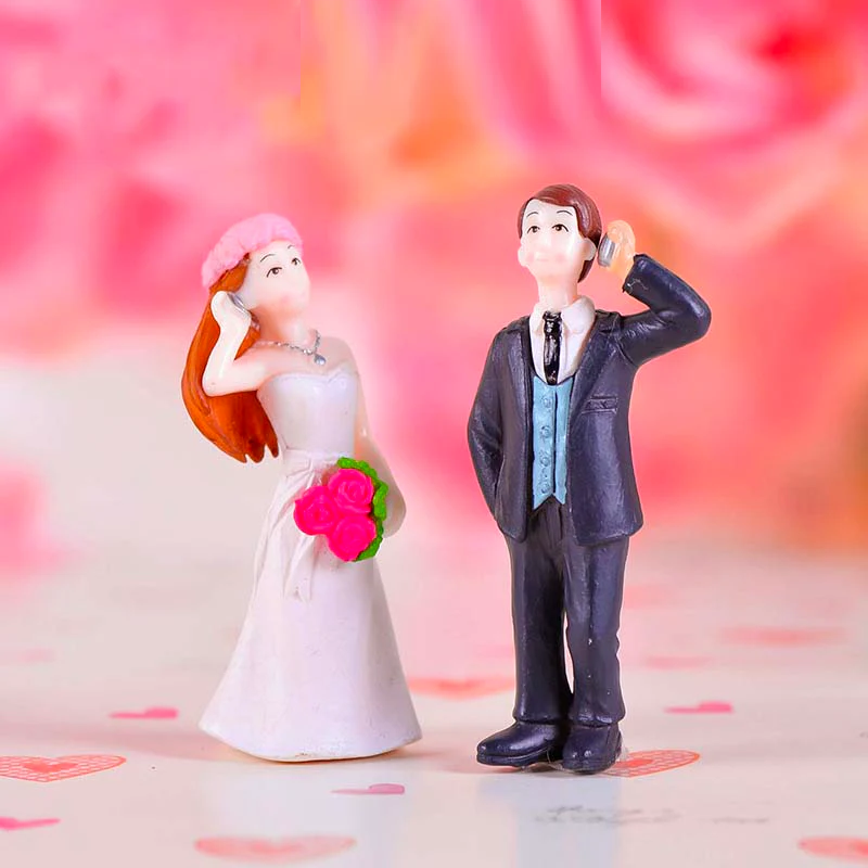 Miniature Wedding Proposal Couple On Phone Call