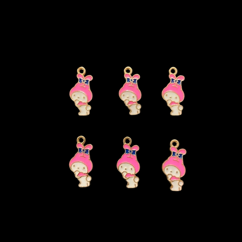 Cute Cartoon Animal Enamel Charm - Pink With White