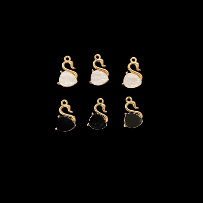 Cute Cartoon Swan Enamel Charm - White With Black