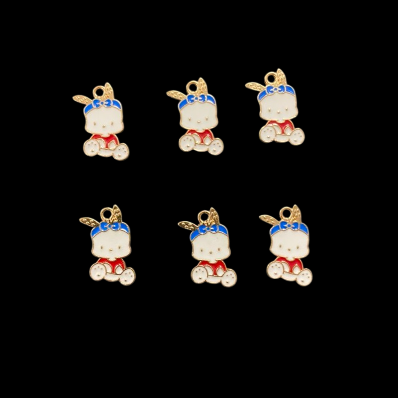 Cute Sitting Boy Enamel Charm - Red With White