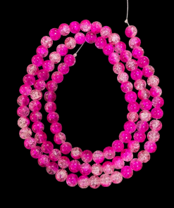 Crackle Glass Round Beads - Dark Pink With White