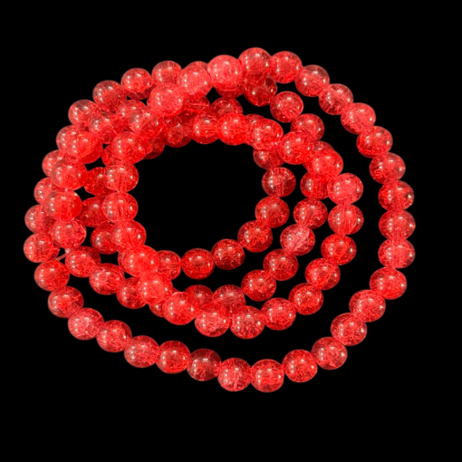 Double Shade Crackle Glass Round Beads - Red