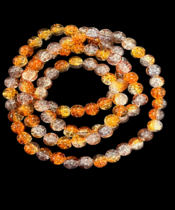 Crackle Glass Round Beads - Orange With Grey