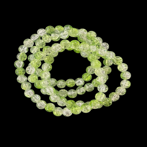 Crackle Glass Round Beads - Light Green With White
