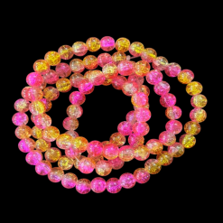 Double Shade Crackle Glass Round Beads - Pink With Yellow