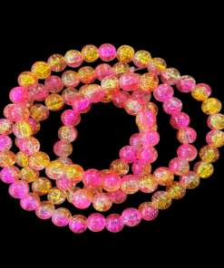 Double Shade Crackle Glass Round Beads - Pink With Yellow