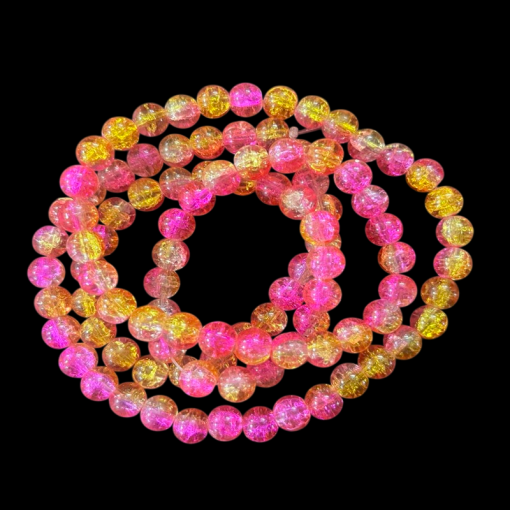 Double Shade Crackle Glass Round Beads - Pink With Yellow