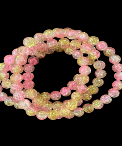 Double Shade Crackle Glass Round Beads - Baby Pink With Light Yellow