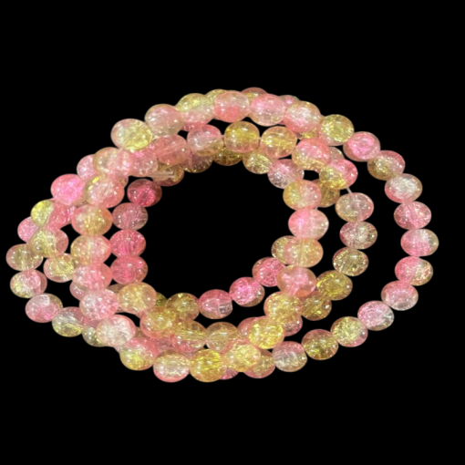 Double Shade Crackle Glass Round Beads - Baby Pink With Light Yellow